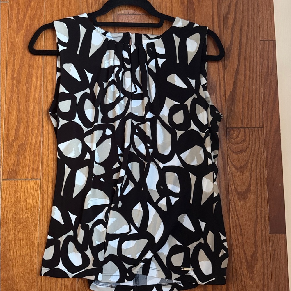 Calvin Klein Black and Cream Sleeveless Patterned Blouse size medium